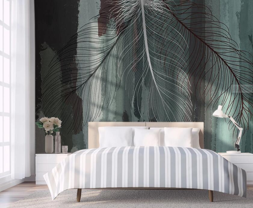 3D Black And White Long Feathers 1920 Wall Murals