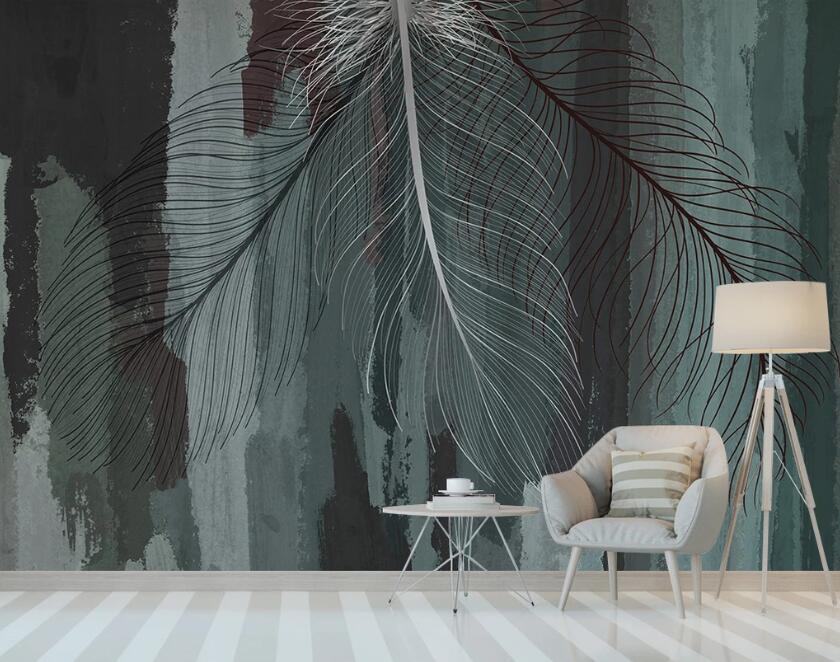 3D Black And White Long Feathers 1920 Wall Murals