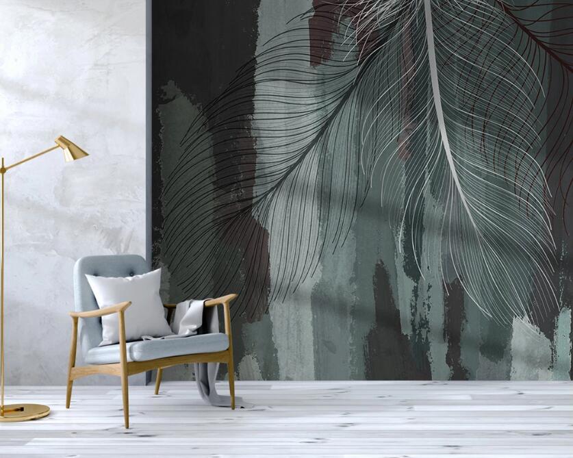 3D Black And White Long Feathers 1920 Wall Murals