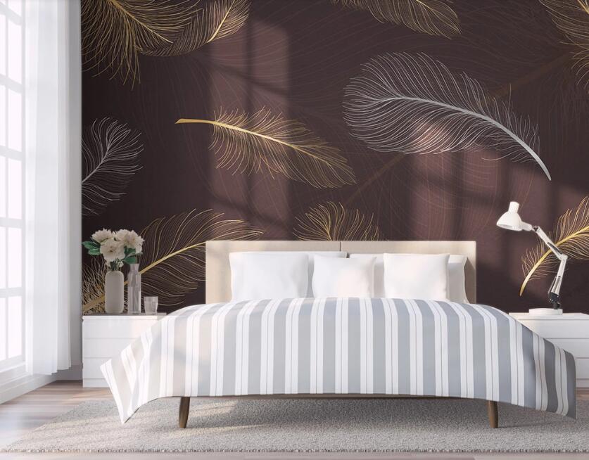 3D White And Yellow Feathers 1919 Wall Murals