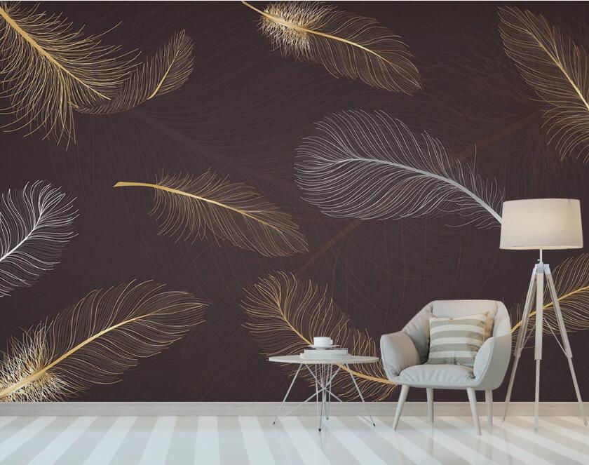 3D White And Yellow Feathers 1919 Wall Murals