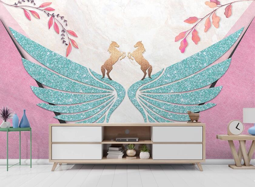3D Blue Shiny Wings 1918 Wall Murals
