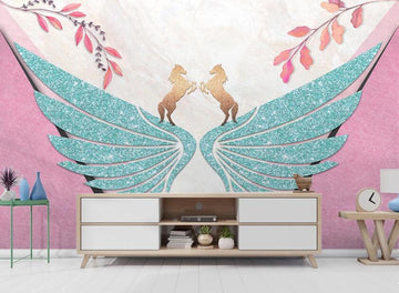 3D Blue Shiny Wings 1918 Wall Murals