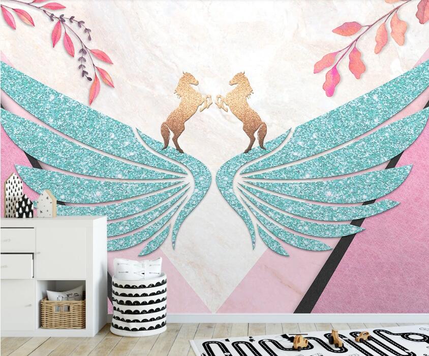 3D Blue Shiny Wings 1918 Wall Murals