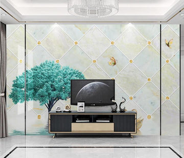 3D Tranquil Blue Tree 1917 Wall Murals