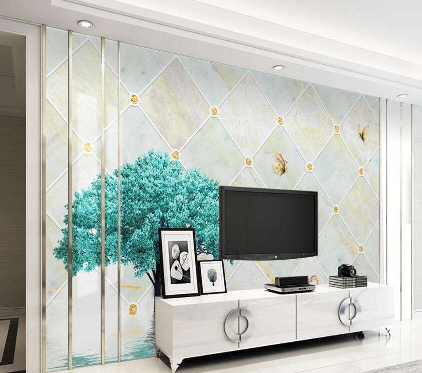 3D Tranquil Blue Tree 1917 Wall Murals