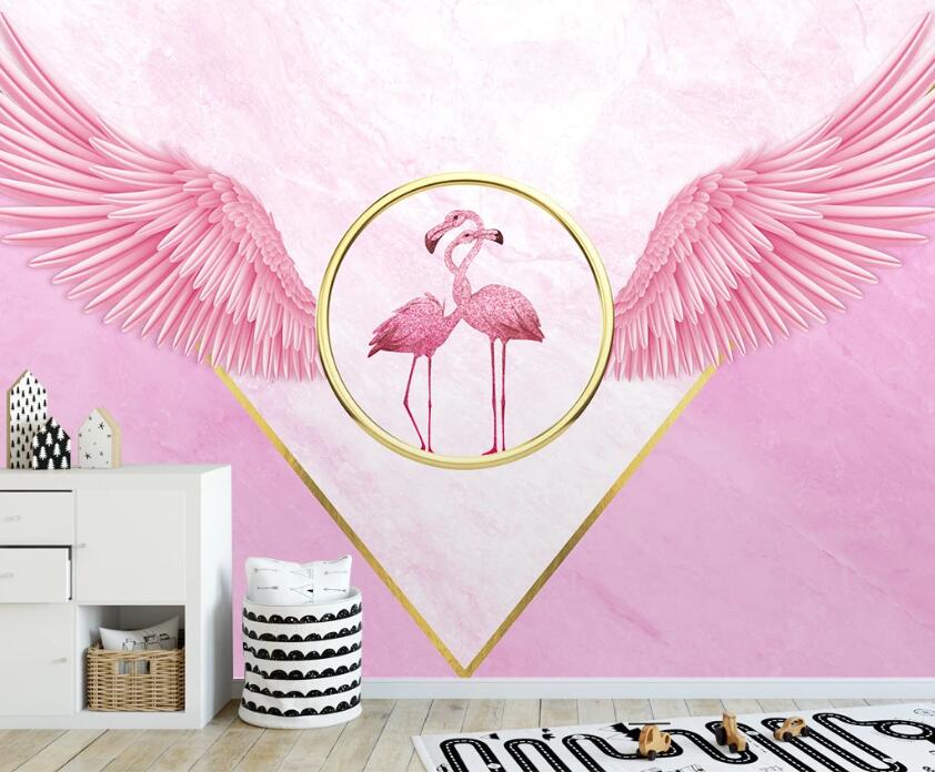 3D Flamingos In Pink Wings 1915 Wall Murals