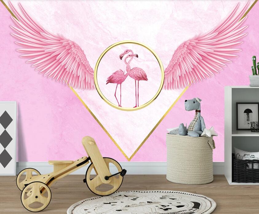3D Flamingos In Pink Wings 1915 Wall Murals