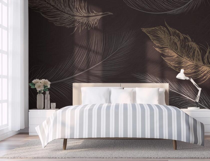 3D Light Golden Flowing Feathers 1914 Wall Murals