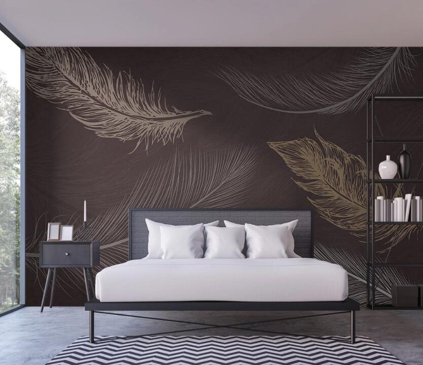 3D Light Golden Flowing Feathers 1914 Wall Murals