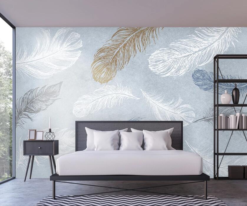 3D Pale Colored Feathers 1912 Wall Murals