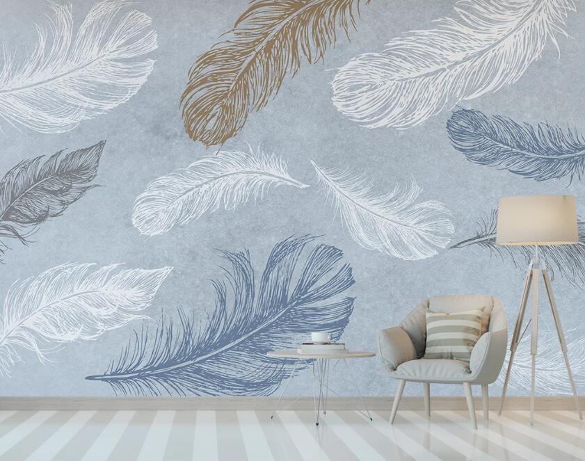 3D Pale Colored Feathers 1912 Wall Murals
