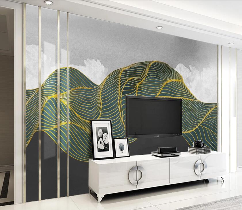 3D Mountain Shrouded In Golden Thread 1910 Wall Murals