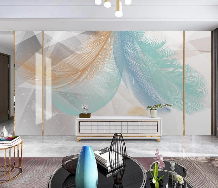 3D Three Color Feathers Handover 1909 Wall Murals