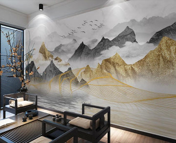 3D Golden Mountains And Black Mountains 1897 Wall Murals