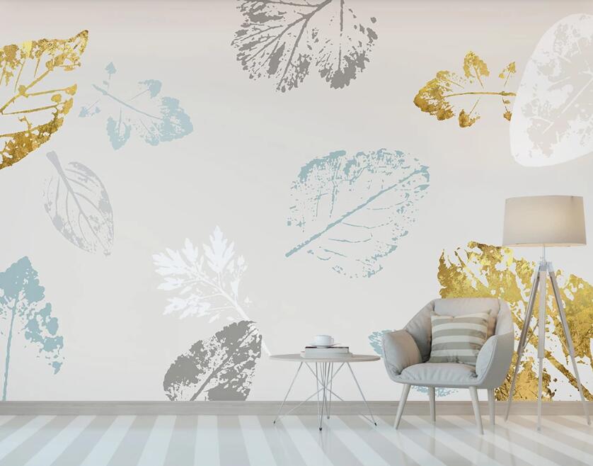 3D Three Faintly Colored Leaves 1893 Wall Murals