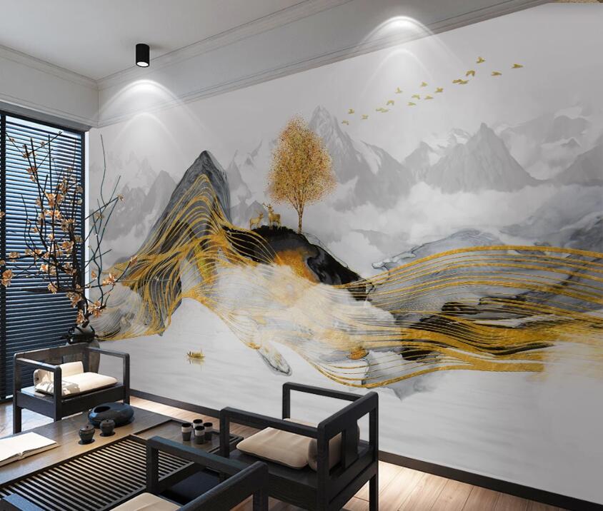 3D Golden Winding Mountains 1891 Wall Murals