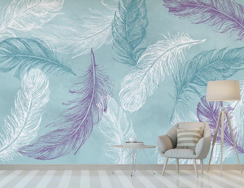 3D Rich Colored Feathers 1890 Wall Murals