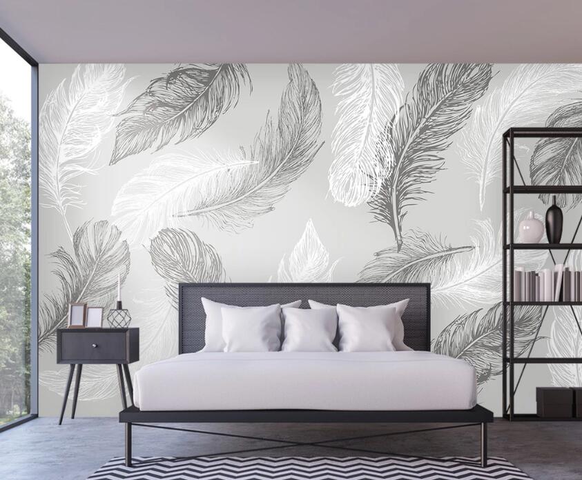 3D Black And White Feathers 1889 Wall Murals