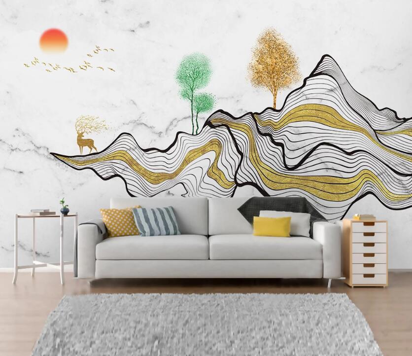 3D Line Outlines Creative Mountains 1887 Wall Murals
