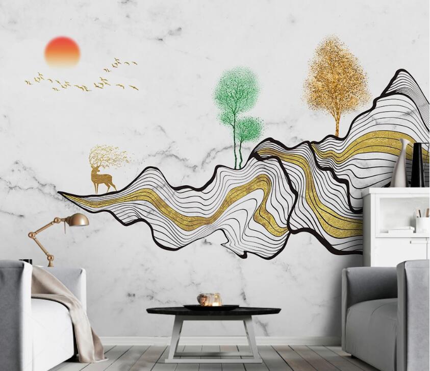 3D Line Outlines Creative Mountains 1887 Wall Murals