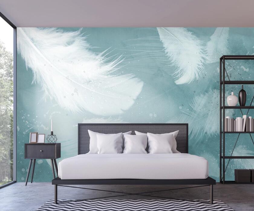 3D Large Flowing White Feather 1886 Wall Murals