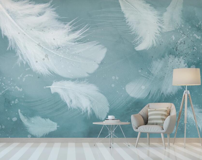 3D Large Flowing White Feather 1886 Wall Murals