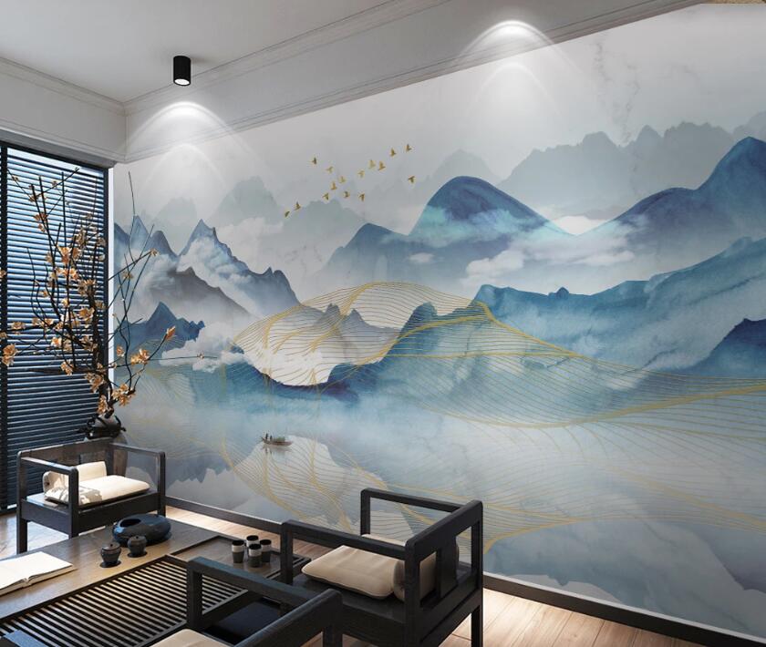 3D Blue Rolling Mountains 1885 Wall Murals