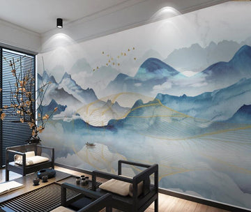 3D Blue Rolling Mountains 1885 Wall Murals