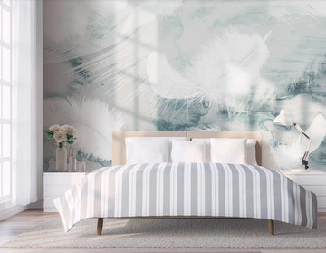 3D White Feathers Falling Hazy 1884 Wall Murals