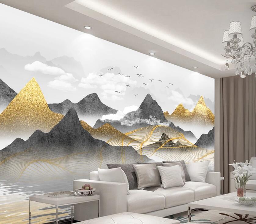 3D Two-color Distant Mountains 1882 Wall Murals
