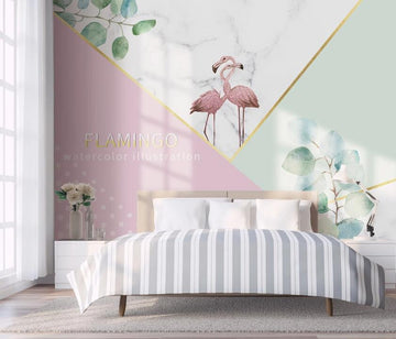3D Flamingos At The Junction Of Three Colors 1881 Wall Murals