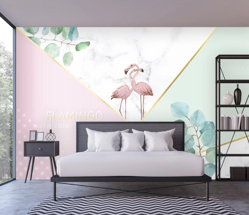 3D Flamingos At The Junction Of Three Colors 1881 Wall Murals
