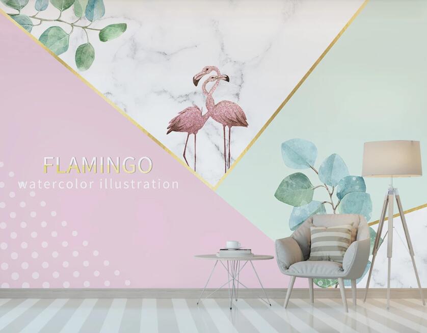 3D Flamingos At The Junction Of Three Colors 1881 Wall Murals