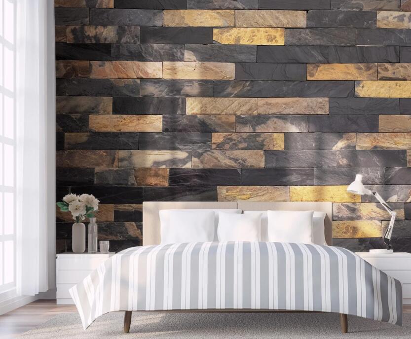 3D Gold And Black Texture Bricks Arranged 2292 Wall Murals