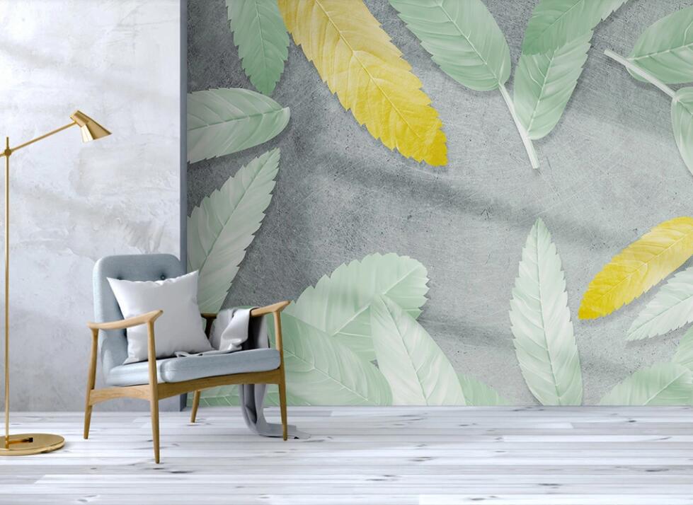 3D Yellow And Green Leaves 2228 Wall Murals