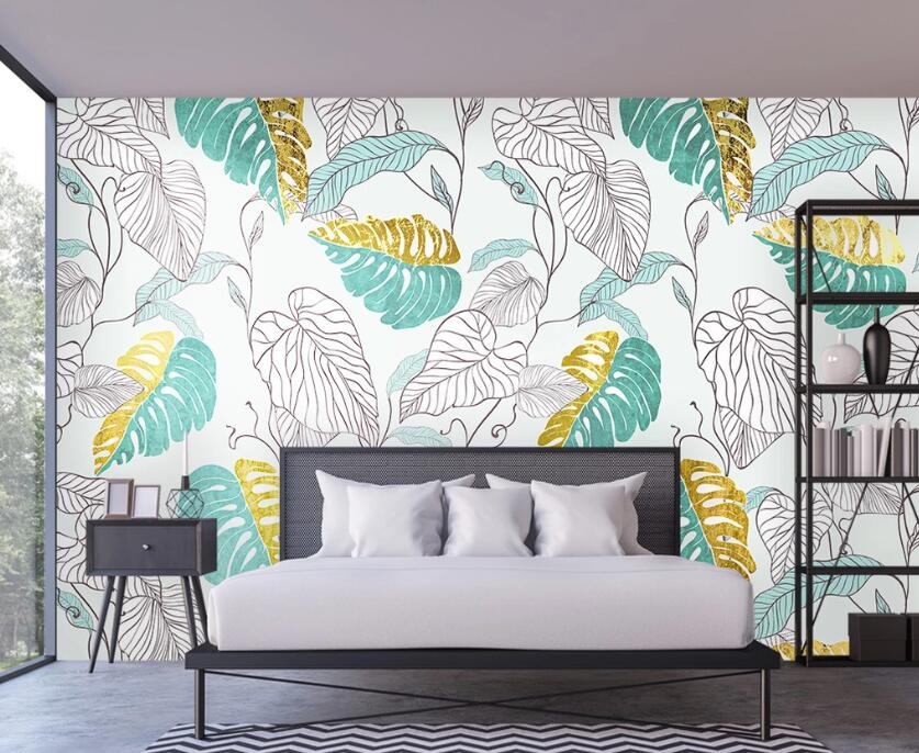 3D Three-color Stitching Leaves 2227 Wall Murals