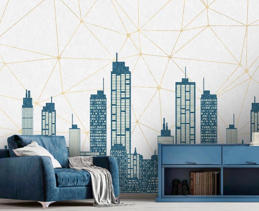 3D Tranquil Blue Buildings 2211 Wall Murals