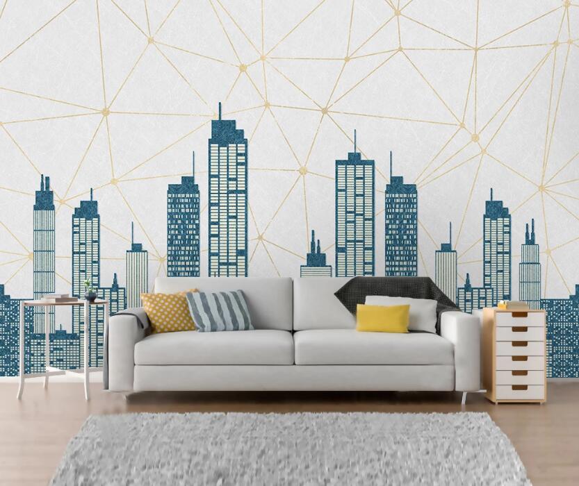 3D Tranquil Blue Buildings 2211 Wall Murals
