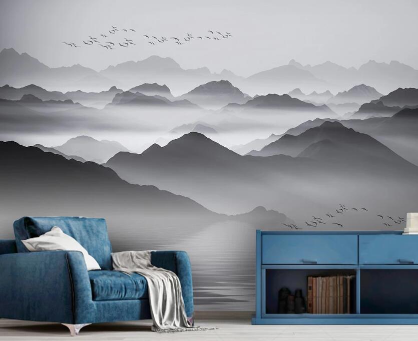 3D Black Rolling Mountains 2208 Wall Murals