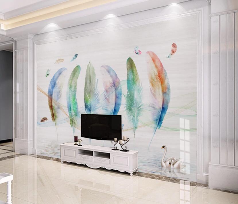 3D Five Beautiful Feathers 2177 Wall Murals
