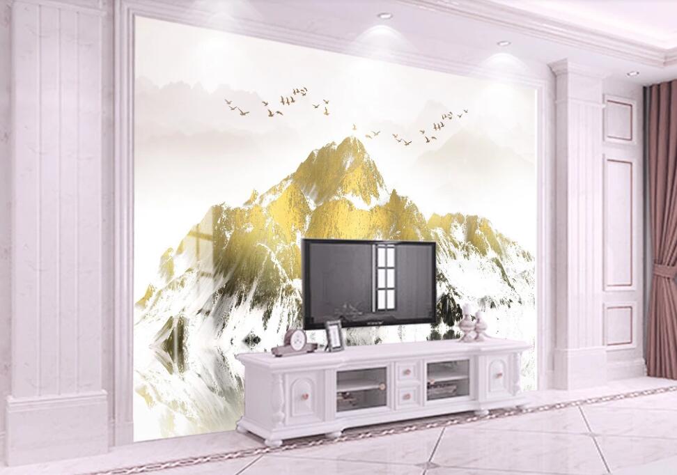 3D Golden Beautiful Mountains 2163 Wall Murals