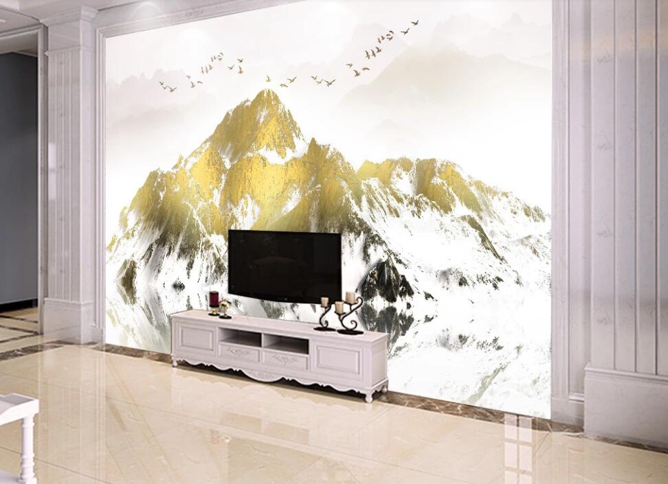 3D Golden Beautiful Mountains 2163 Wall Murals