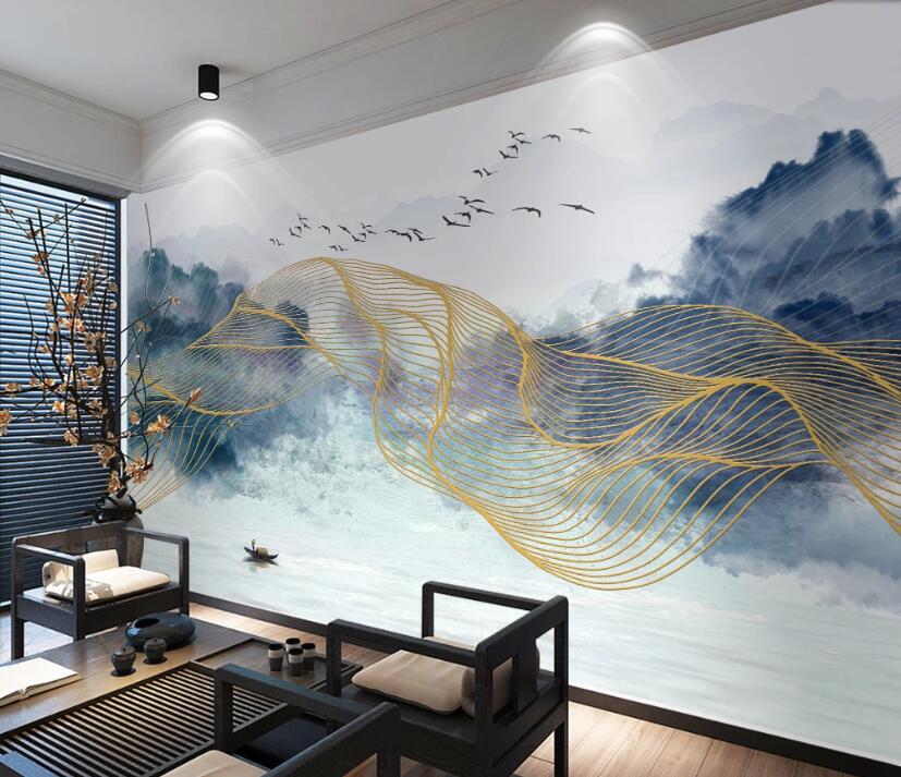 3D Blue Ink Mountains 2162 Wall Murals