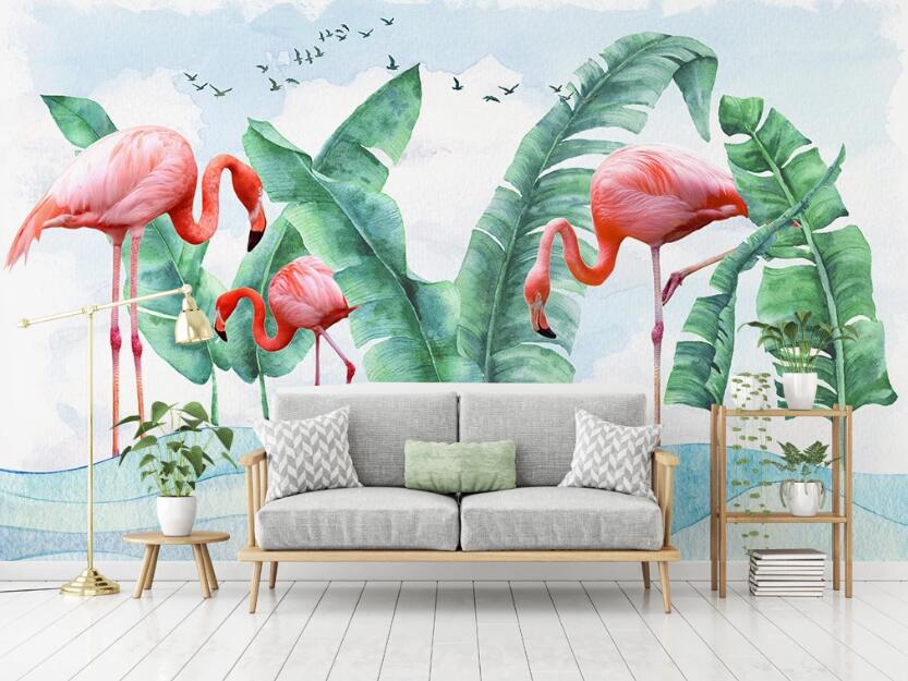 3D Three Pink Full-bodied Flamingos 2152 Wall Murals