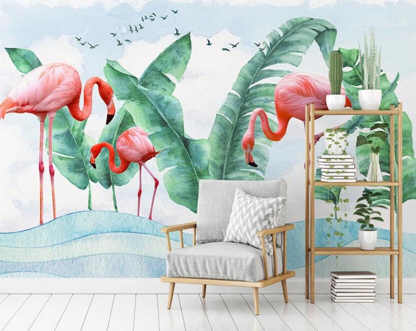 3D Three Pink Full-bodied Flamingos 2152 Wall Murals