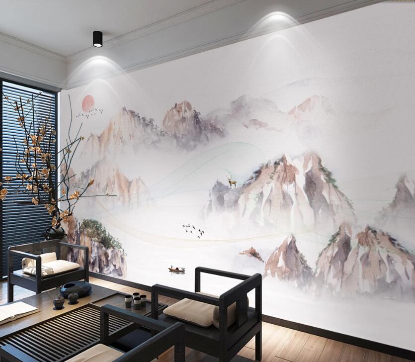 3D Misty And Beautiful Distant Mountains 2146 Wall Murals