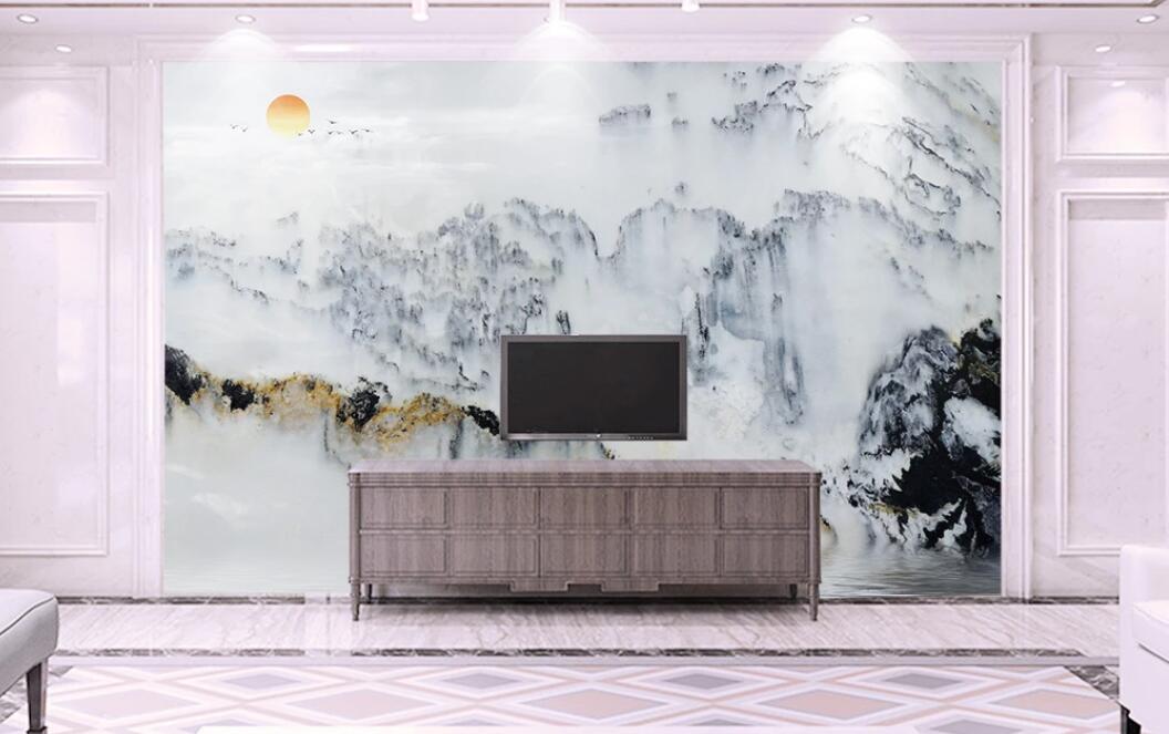 3D Mountains Dotted With Light Blue Ink 2138 Wall Murals