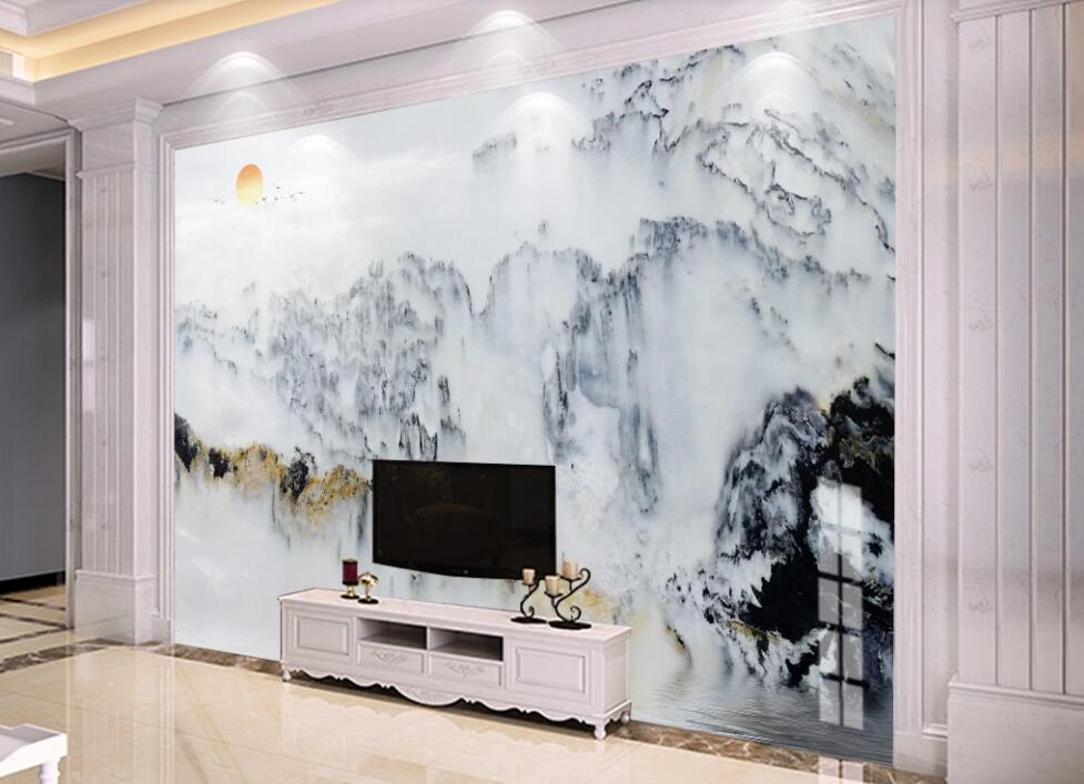 3D Mountains Dotted With Light Blue Ink 2138 Wall Murals