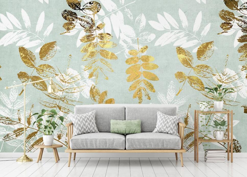 3D Golden Textured Leaves 2134 Wall Murals